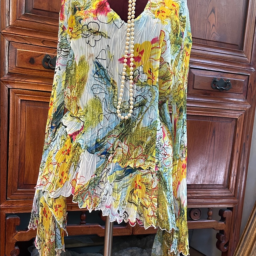 Colorful Floral Asymmetrical Top   #35